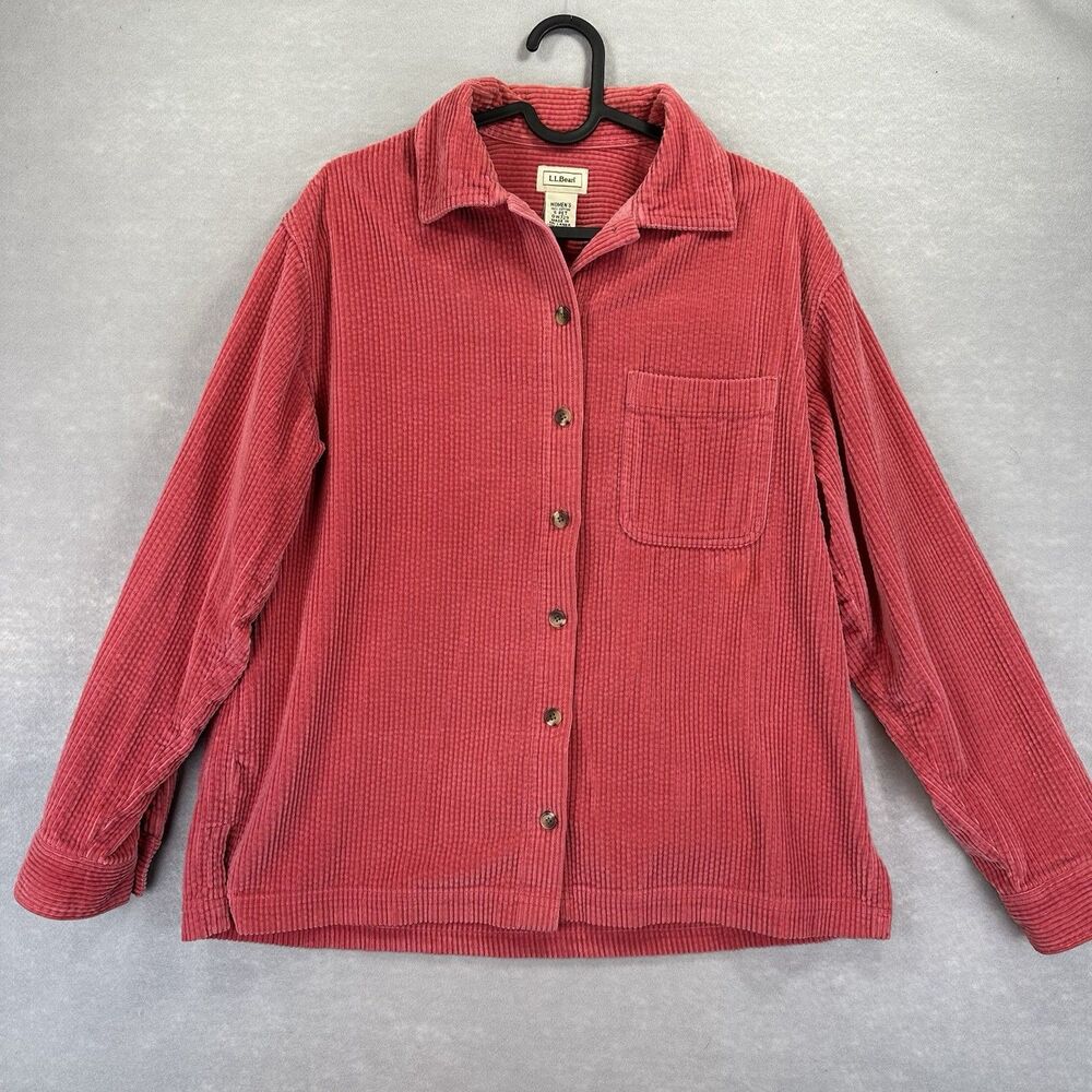 Vtg LL Bean Sz S Women’s Large Wale Corduroy Button Down Shirt Adobe Rose OWJ29